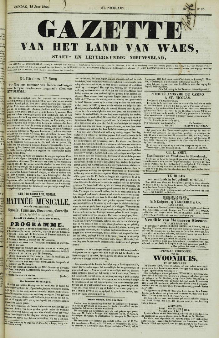 Gazette van het Land van Waes 18/06/1854