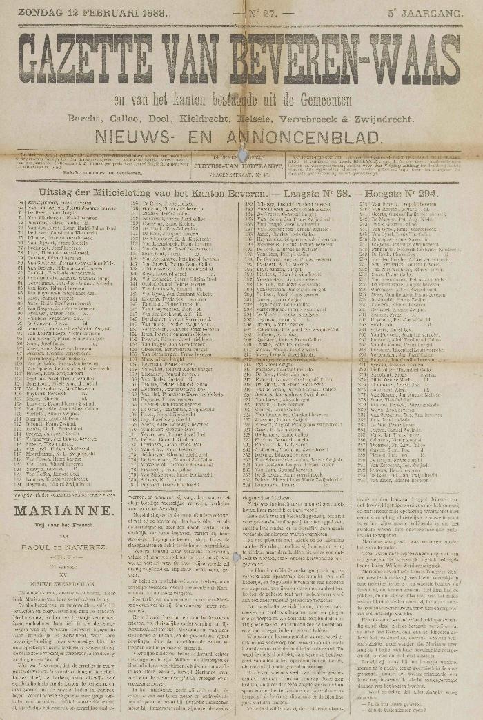 Gazette van Beveren-Waas 12/02/1888