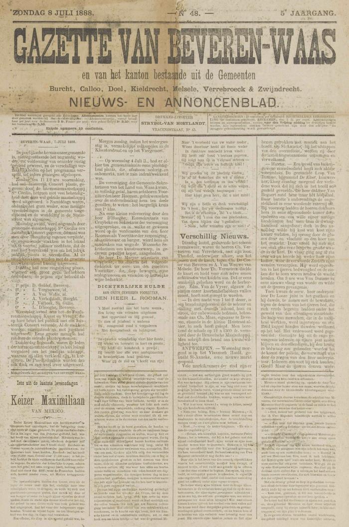 Gazette van Beveren 08/07/1888