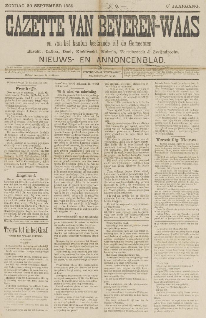 Gazette van Beveren 30/09/1888