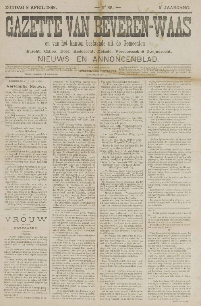 Gazette van Beveren 08/04/1888