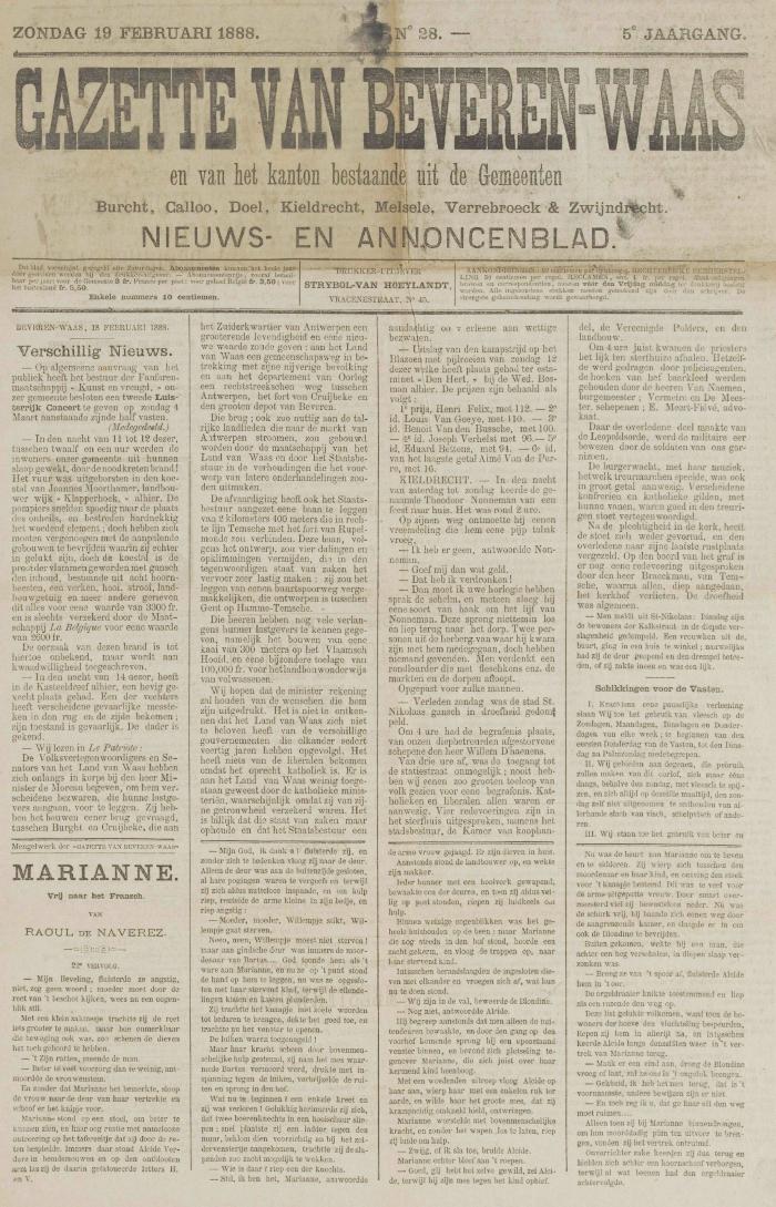 Gazette vann Beveren-Waas 19/02/1888