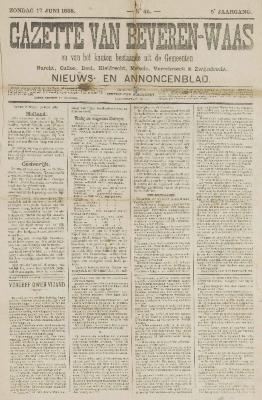 Gazette van Beveren 17/06/1888