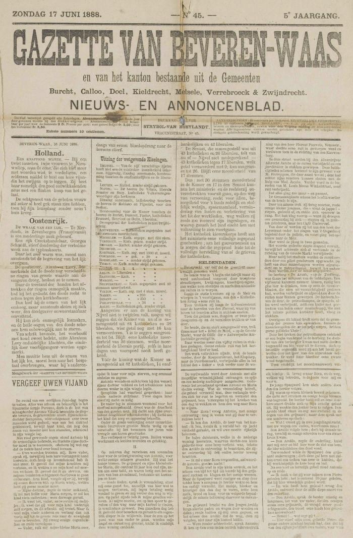 Gazette van Beveren 17/06/1888