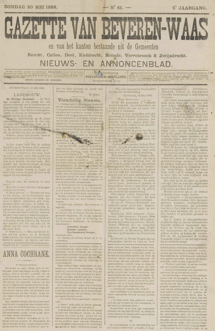 Gazette van Beveren 20/05/1888