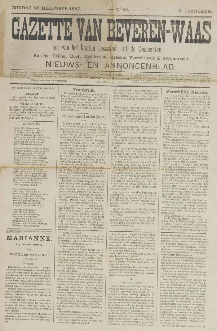 Gazette van Beveren-Waas 25/12/1887