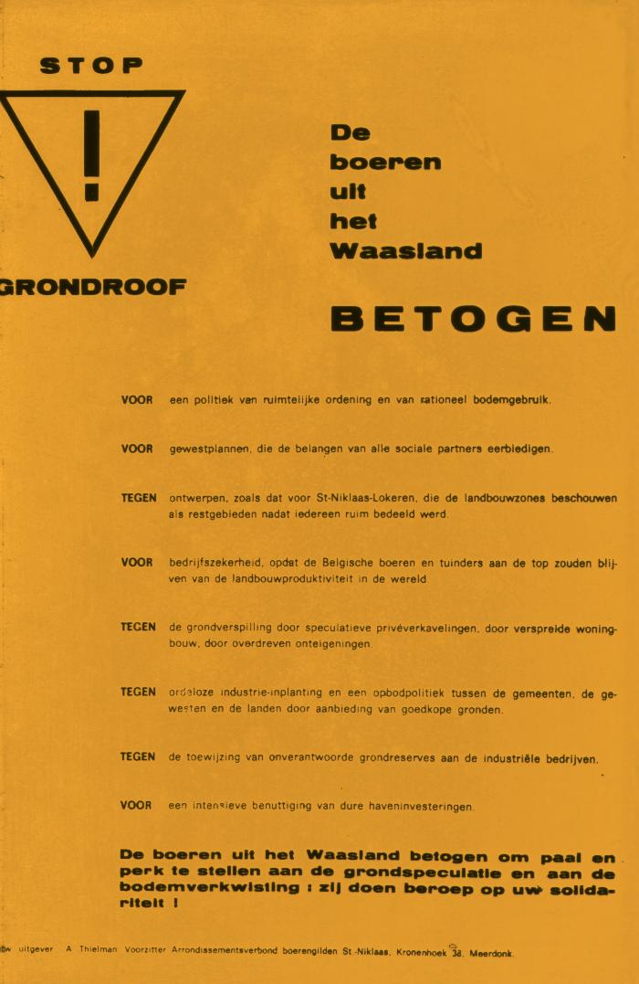 Pamflet betoging van de Wase boeren tegen de industrialisering