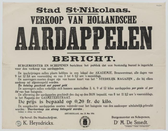 1916- Bericht Verkoop van Hollandsche aardappelen