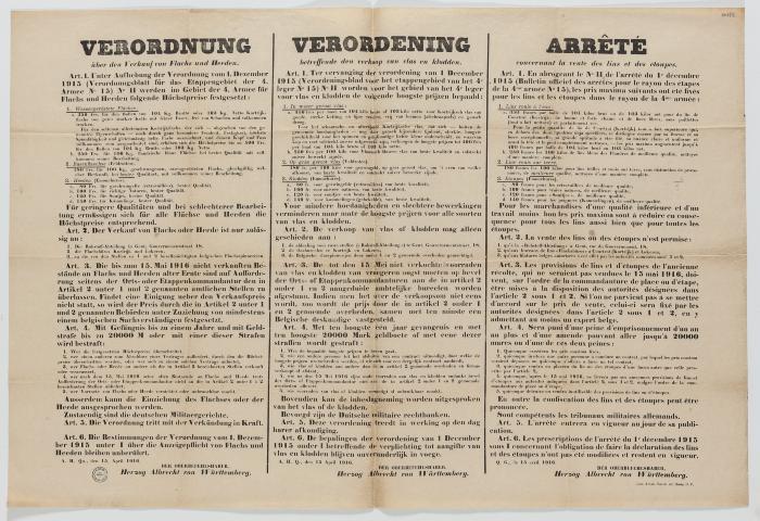 1916- verordening betreffende de verkoop van vlas en klodden