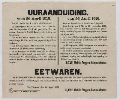 1916- Uuraanduiding en bevel ivm  eetwaren