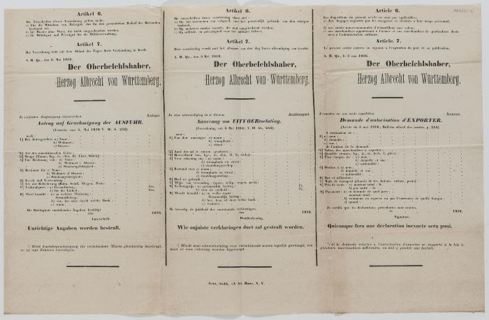 1916- Verordening betreffende de uitvoer van goederen  deel 2