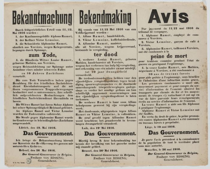 1916- Bekendmaking veroordeling