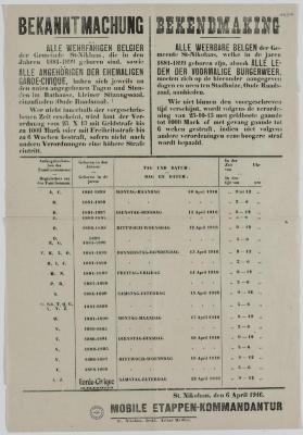 1916- Oproep van weerbare jongeren van Sint-Niklaas