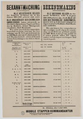 1916- Oproep van weerbare Belgen