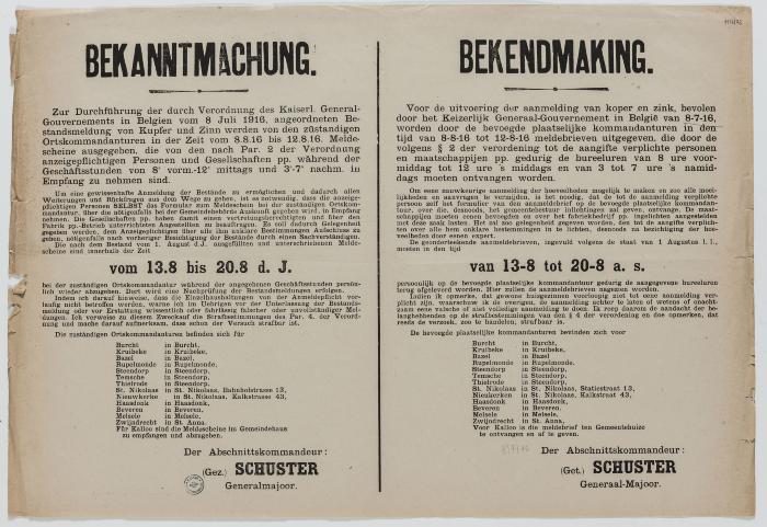 1916- Bekendmaking meldebrieven voor koper