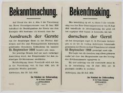 1916- Bekendmaking over het dorsen van Gerst