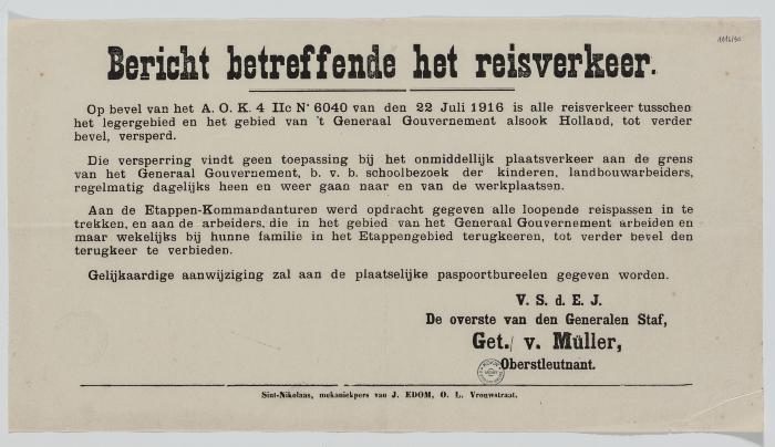 1916- Bericht betreffende het reisverkeer