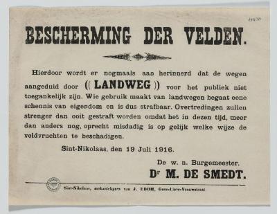 1916- Bescherming van de velden