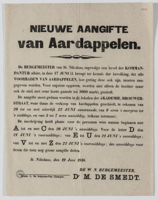 1916 - Nieuwe aangifte van aardappelen