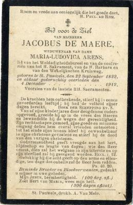 Bidprentje, De Maere Jacobus