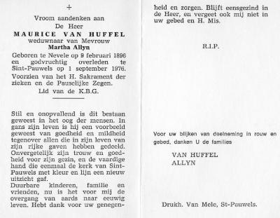 Bidprentje, Van Huffel Maurice