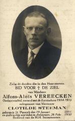 Bidprentje, Vereecken Alfons-Alois