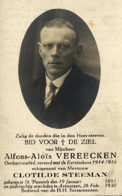 Bidprentje, Vereecken Alfons-Alois