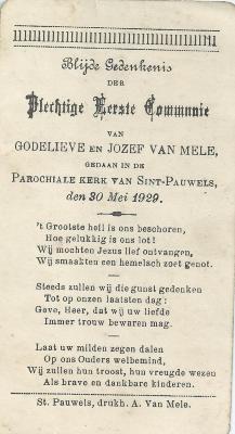 Communie Eerste Van Mele Godelieve en Jozef