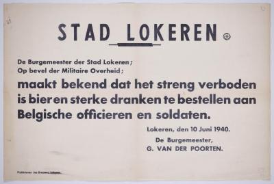 Verbod : schenken bier en sterke dranken aan officieren en soldaten, zijn de Belgische militairen  