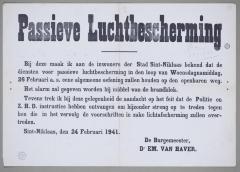 Passieve Luchtbescherming.  Aankondiging oefening op 26/02/1941
